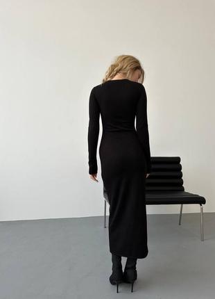 Трикотажное платье макси в рубчик облегающее из шнуров ккой декольте или на спине7 фото