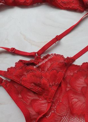 Комплект набір бюст бюстьє трусики стрінги мереживо корсет пеньюар комбінація сексуальний еротичний нижня білизна боді пояс для панчіх love&honey5 фото
