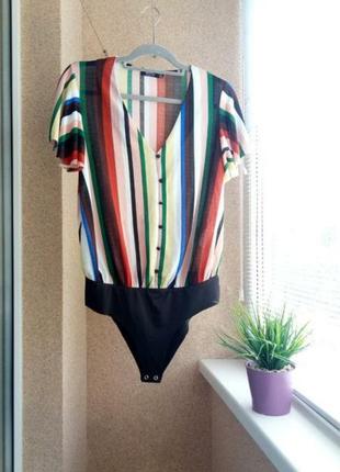 Боди-блуза в разноцветную полоску5 фото