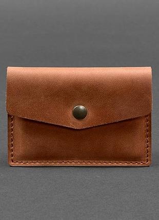 Візитниця, кардхолдер шкіряний на кнопці світло-коричневий crazy horse 9.0
