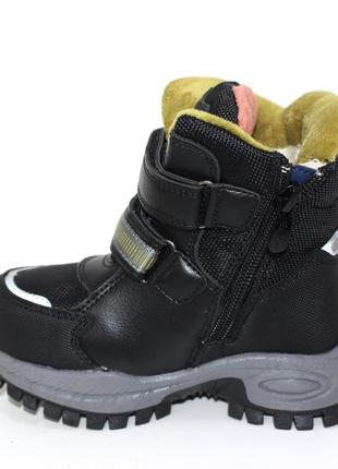 Детские зимние черные высокие термо ботинки для мальчика,на липучках, с мехом, детвора обуви на зиму7 фото