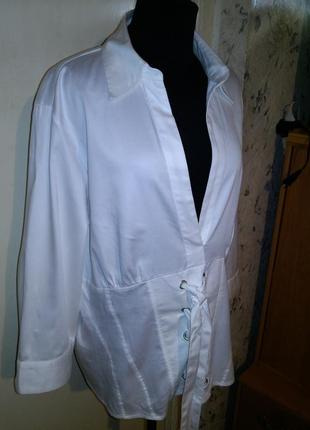 Шикарная,белая,натуральная-стрейч,блуза с шнуровкой,офисная,нарядная,большого размера3 фото