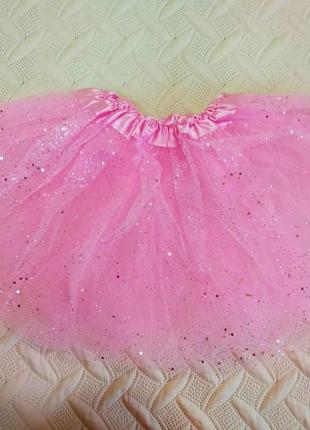 Спідниця фатинова юбка фатин дитяча на резинці рожева з блискітками3 фото