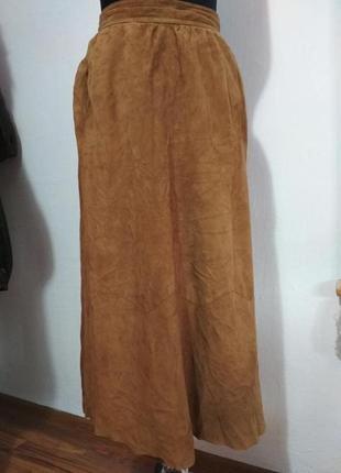 100% кожа французская кожаная юбка миди с карманами замша супер качество!!!5 фото