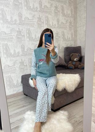 Махровая женская пижама теплый женский костюм для дома кофта и штаны2 фото