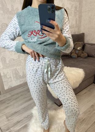 Махровая женская пижама теплый женский костюм для дома кофта и штаны10 фото
