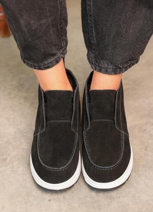 Ботинки женские замшевые мех черные9 фото