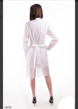Белое платье рубашка с гипюровой юбкой длинным рукавом2 фото