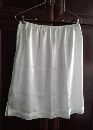 Кремовая атласная нижняя юбка, подъюбник с кружевом батал marks & spencer