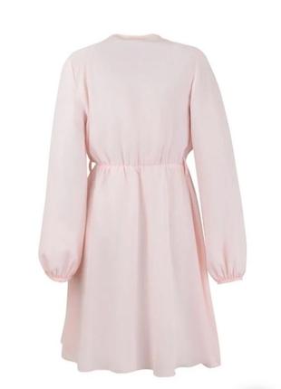 Розовое пудра короткое платье с поясом длинным рукавом2 фото