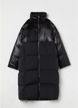 Длинный пуховик zara/h&m из лимитированной коллекции в серо-черном цвете оверсайз пух/перо