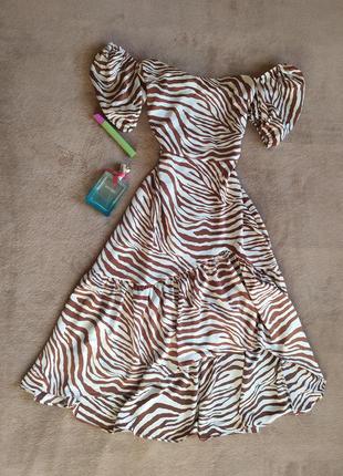 Трендовое асимметричное качественное платье с оборкой рукава фонарики спущенные плечи2 фото