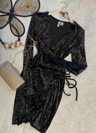 Чёрное бархатное платье на запах h&m, размер s