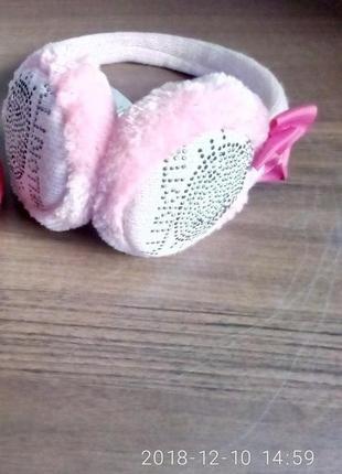 Розовые мягкие  наушники китти со стразами  дисней