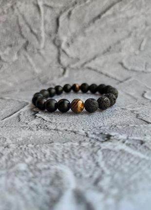 Чоловічий браслет з натуральних каменів агат, лава, тигрове око