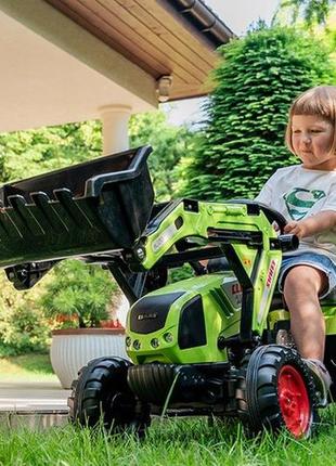 Дитячий трактор на педалях з причепом, переднім та заднім ковшами falk 2070y claas arion (колір - зелений)4 фото