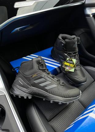 Зимові чоловічі кросівки adidas terrrex swift r gore tex fur black grey ❄️