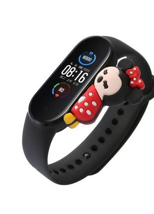 Ремешок силиконовый mrk для фитнес браслета xiaomi mi band 5 6 - 3d микки маус черный (mrk2322)1 фото