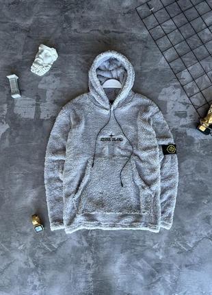 Чоловічий плюшевий худі stone island сірий l