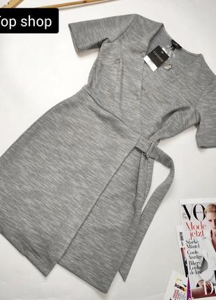 Платье женское серого цвета на запах от бренда top shop xs1 фото