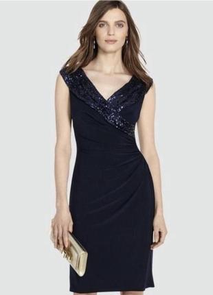 Неповторимое шикарное темно-синее платье с вырезом и пайетками lauren ralph lauren