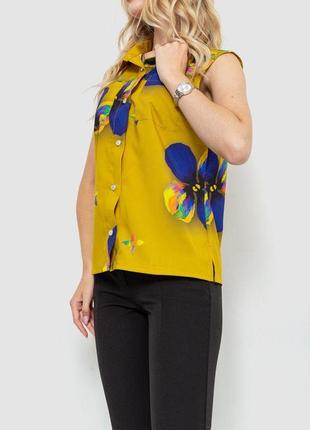 Блуза без рукавов с принтом, цвет оливковый, размер xs-s, 102r068-63 фото