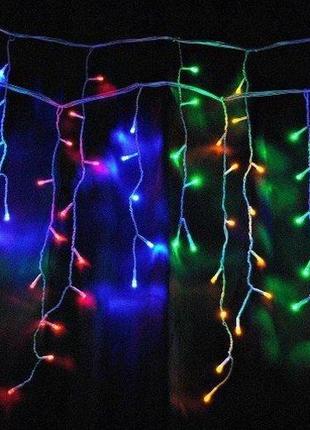 Гирлянда уличная бахрома 5 м 120 led (на белом проводе, с переходником) цветная