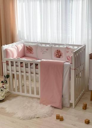 Комплект постельного белья для новорождённого пионы1 фото