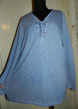 Трикотажная,меланж,блузка-свитшот с шнуровкой,большого размера,батал,болгария2 фото