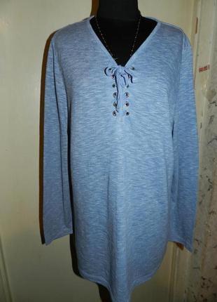 Трикотажная,меланж,блузка-свитшот с шнуровкой,большого размера,батал,болгария