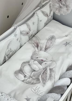 Комплект постельного белья для новорождённого magic зайка серебро, цвет серый4 фото