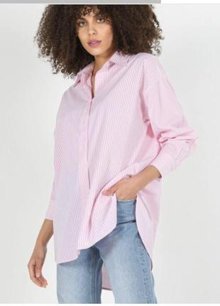 Пряма сорочка біла в рожеву смужку/рубашка з чоловічого плеча massimo dutti