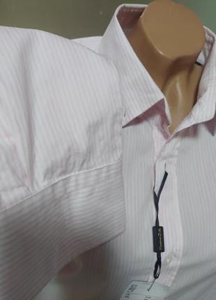 Прямая рубашка белая в розовую полоску/рубашка с мужского плеча massimo dutti5 фото
