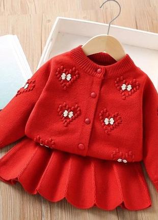 Нарядный теплый вязаный костюм кофта юбка кардиган
