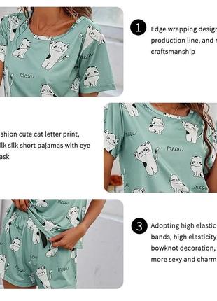 Пижама женская мятная футболка шортики піжама5 фото