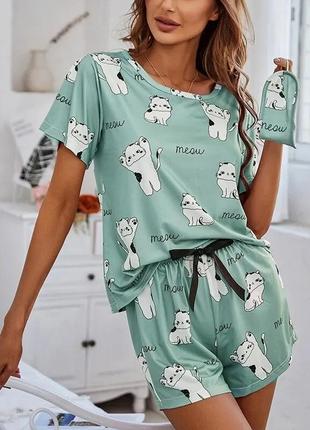 Пижама женская мятная футболка шортики піжама