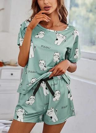 Пижама женская мятная футболка шортики піжама3 фото