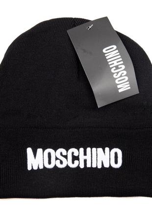 Шапка черная вязаная женская мужская moschino шапка унисекс зимняя москино1 фото