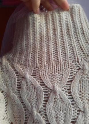 Длинный свитер массивной вязки h&amp;m из смеси альпаки и шерсти с большим воротником6 фото