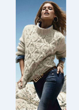 Длинный свитер массивной вязки h&amp;m из смеси альпаки и шерсти с большим воротником7 фото