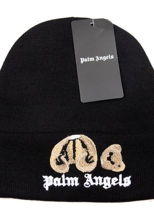 Шапка чорна в'язана чоловіча жіноча palm angels шапка унісекс зимова палм ангелс1 фото
