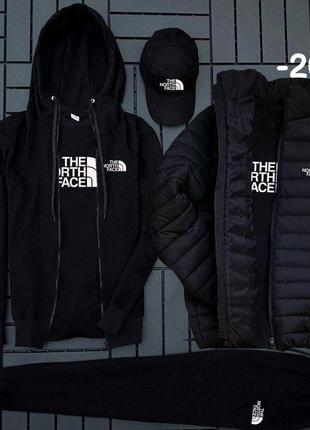 Флис комплект с курткой the north face (худи на змейке+штаны+футболка+кепка+куртка)