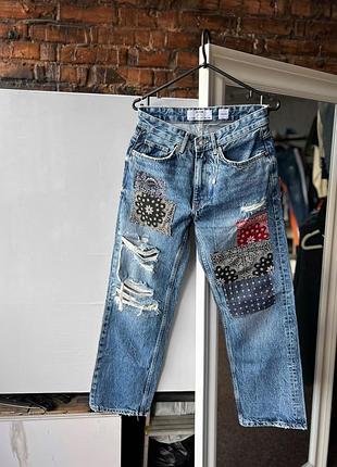 Bershka men’s blue bandana design denim jeans the 90’s джинси