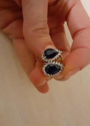 Серебряные серьги с сапфиром и фианитами