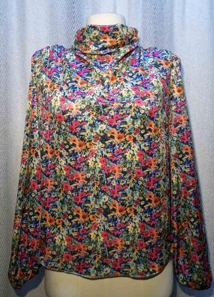 Женская нарядная велюровая блуза, блузка, кофта мелкий цветок объемный рукав лонгслив
