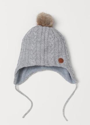 Нова зимова шапка з зав’язками h&m сіра на вік 8-12 років, ріст 134/152 розмір 53-556 фото