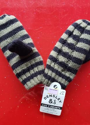 Densley&amp;co теплі рукавиці в'язані на хутряній підкладці хакі хлопчику 4-5-6 л 104-110-116 см нові