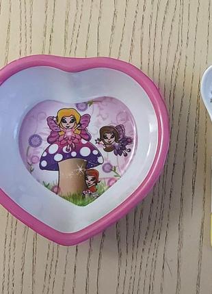 Тарілка дитяча меламінова глибока у формі сердечка ложечка в подарунок