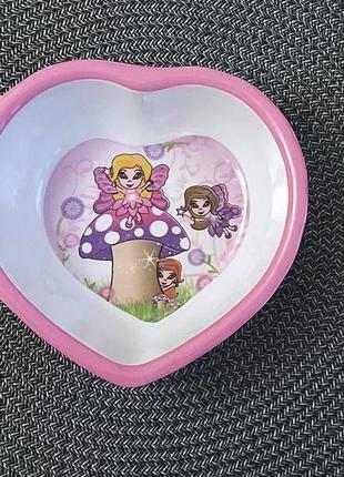 Тарілка дитяча меламінова глибока у формі сердечка ложечка в подарунок