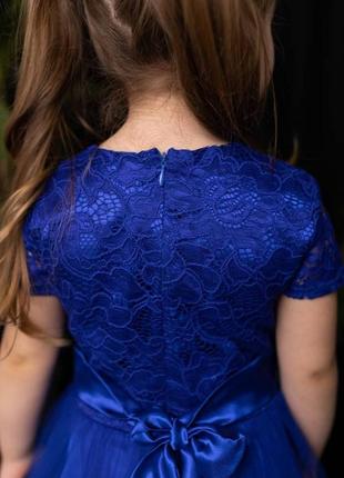 Праздничное синее платье с коротким рукавом, 104-122 см. 2940133 фото